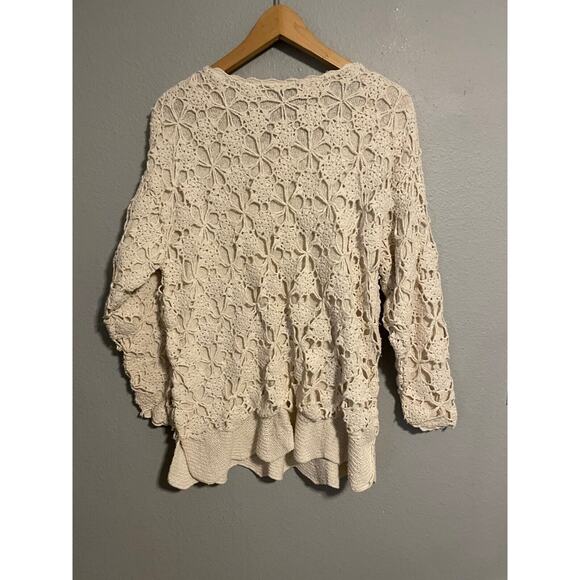Vintage Honors Women Sweater 20W Cream Silk Blend Floral Crochet Cottagecore 90s - Picture 3 of 6